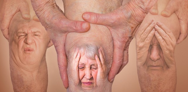 Knees with faces of pain superimposed onto them, showing body pain for neuro-emotional technique